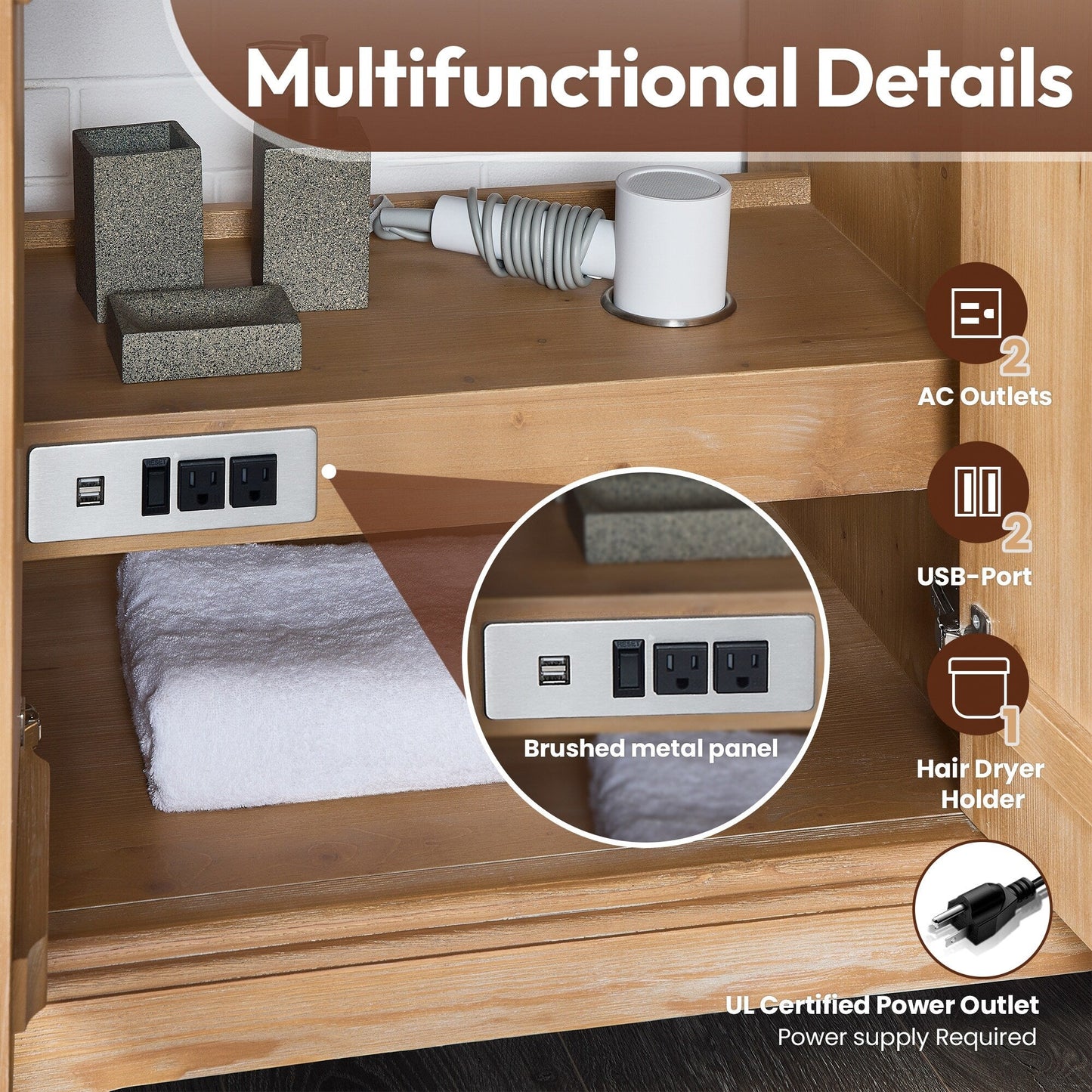 Meuble-lavabo Hervas avec plateau en marbre naturel, sans miroir.