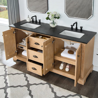 Meuble-lavabo Hervas avec plateau en marbre naturel, sans miroir.