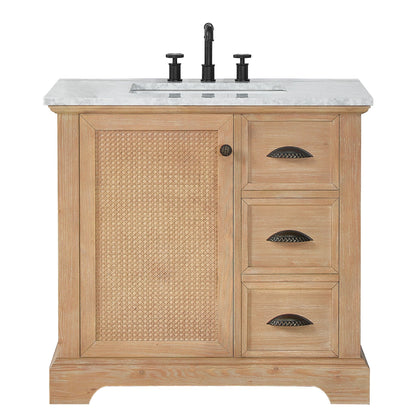 Meuble-lavabo Hervas avec plateau en marbre naturel, sans miroir.
