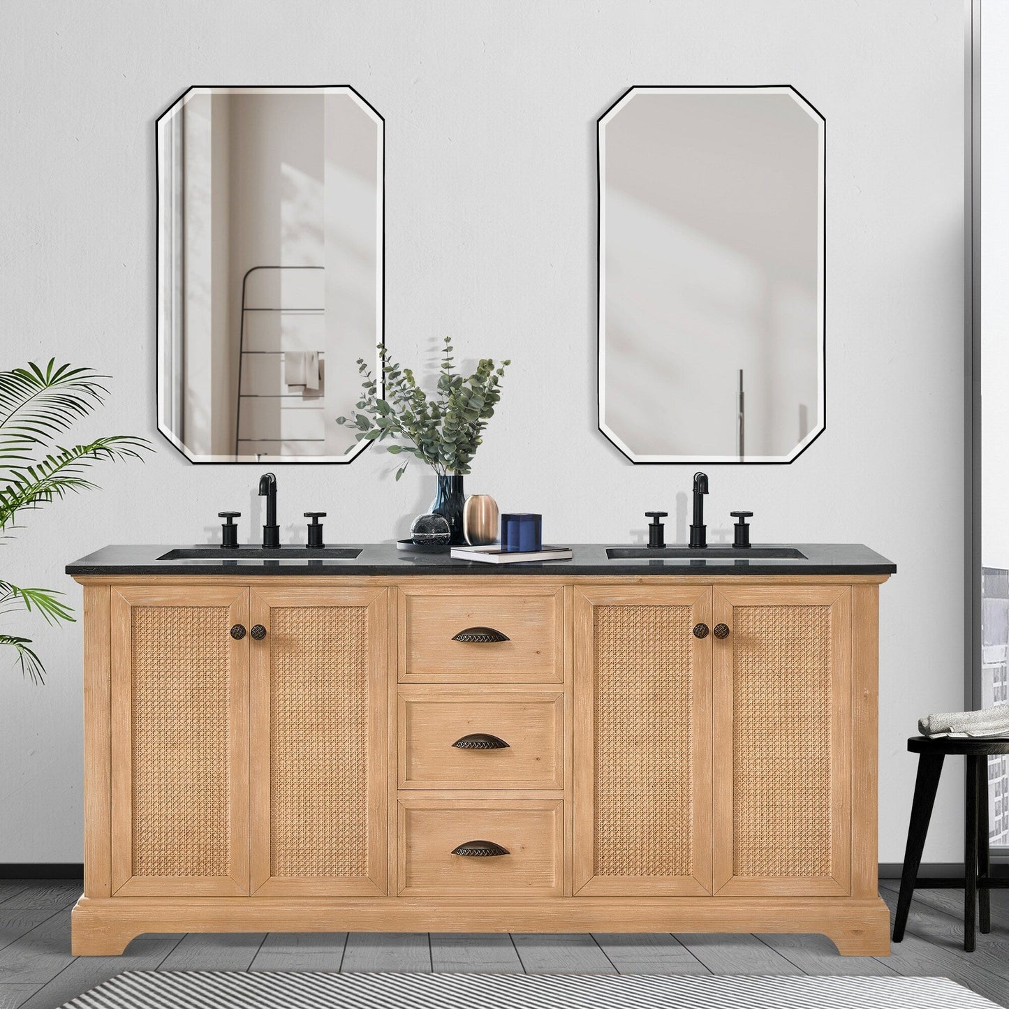 Meuble-lavabo Hervas avec plateau en marbre naturel, sans miroir.