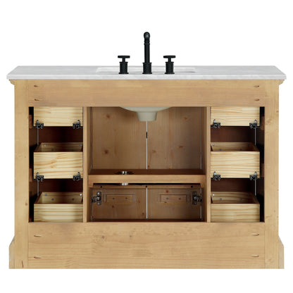 Meuble-lavabo Hervas avec plateau en marbre naturel, sans miroir.
