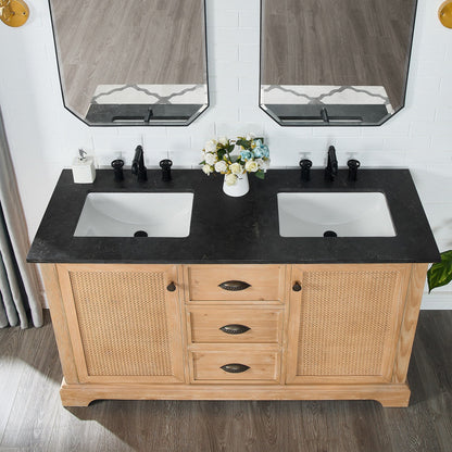Meuble-lavabo Hervas avec plateau en marbre naturel, sans miroir.