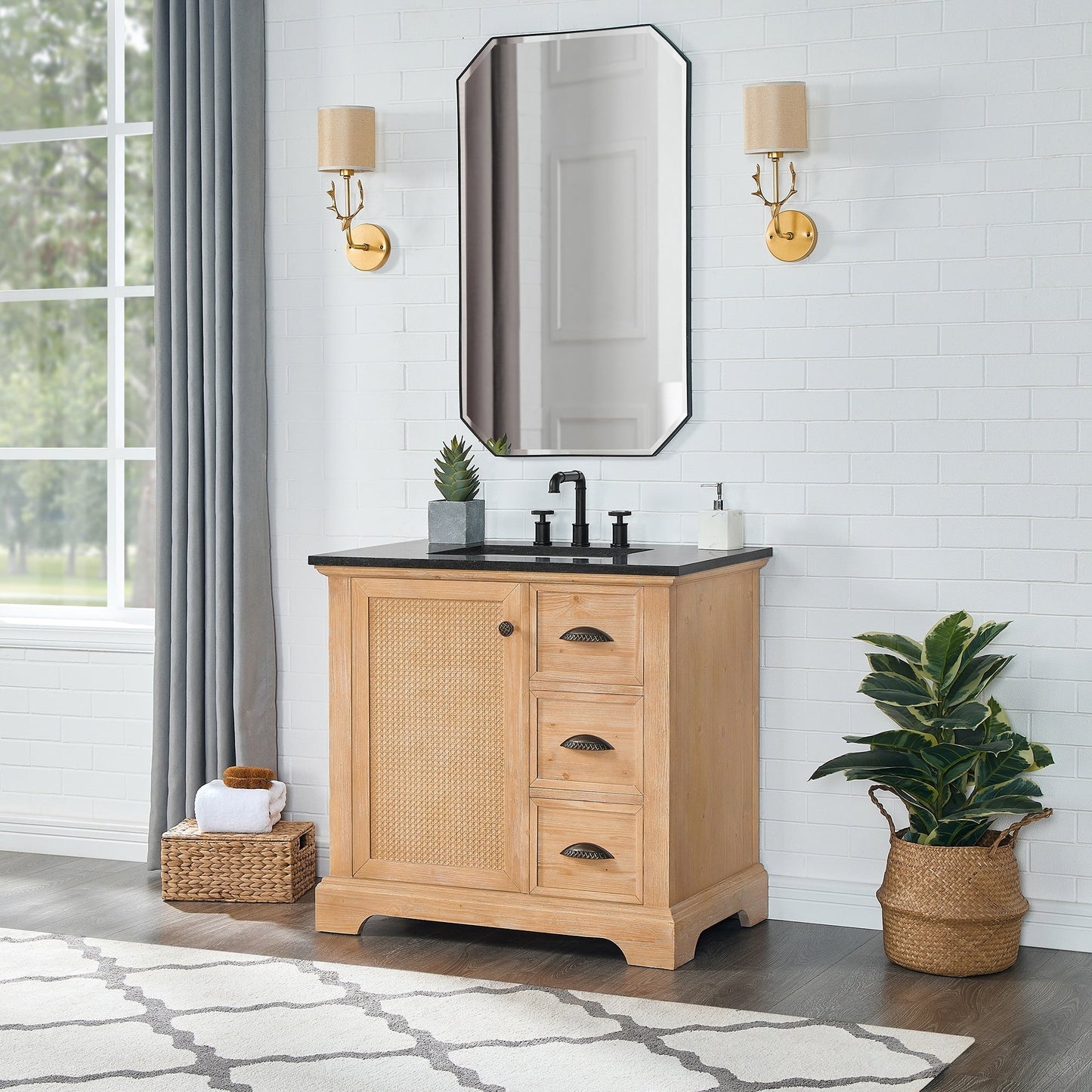 Meuble-lavabo Hervas avec plateau en marbre naturel, sans miroir.