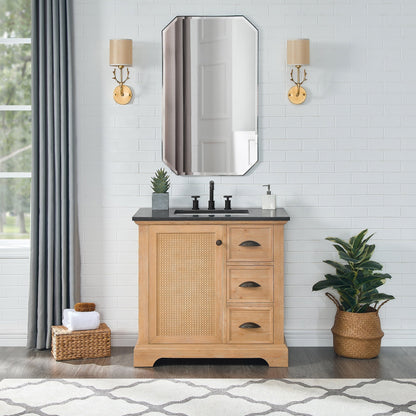 Meuble-lavabo Hervas avec plateau en marbre naturel, sans miroir.