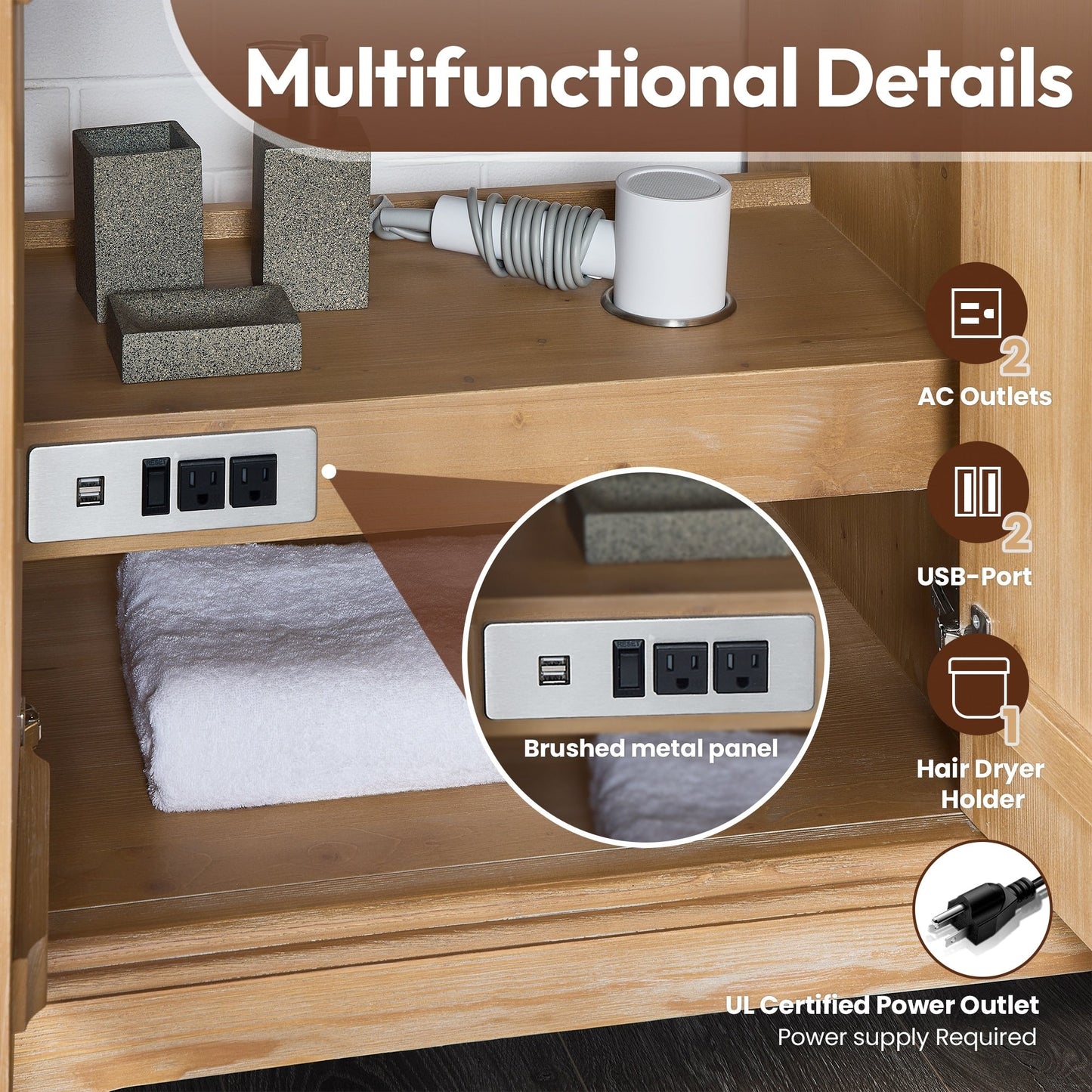 Meuble-lavabo Hervas avec plateau en marbre naturel, sans miroir.