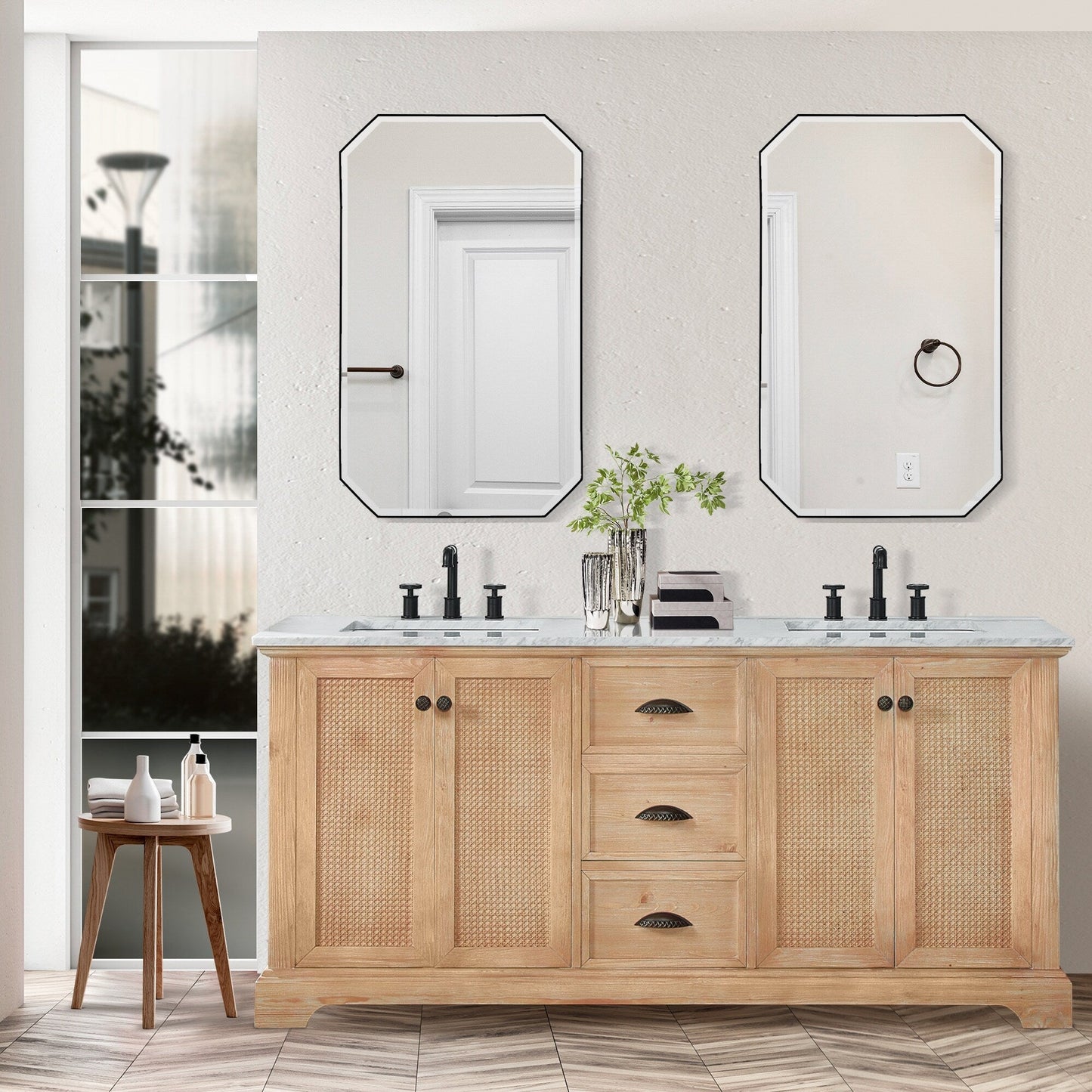 Meuble-lavabo Hervas avec plateau en marbre naturel, sans miroir.