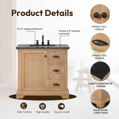 Meuble-lavabo Hervas avec plateau en marbre naturel, sans miroir.