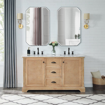 Meuble-lavabo Hervas avec plateau en marbre naturel, sans miroir.