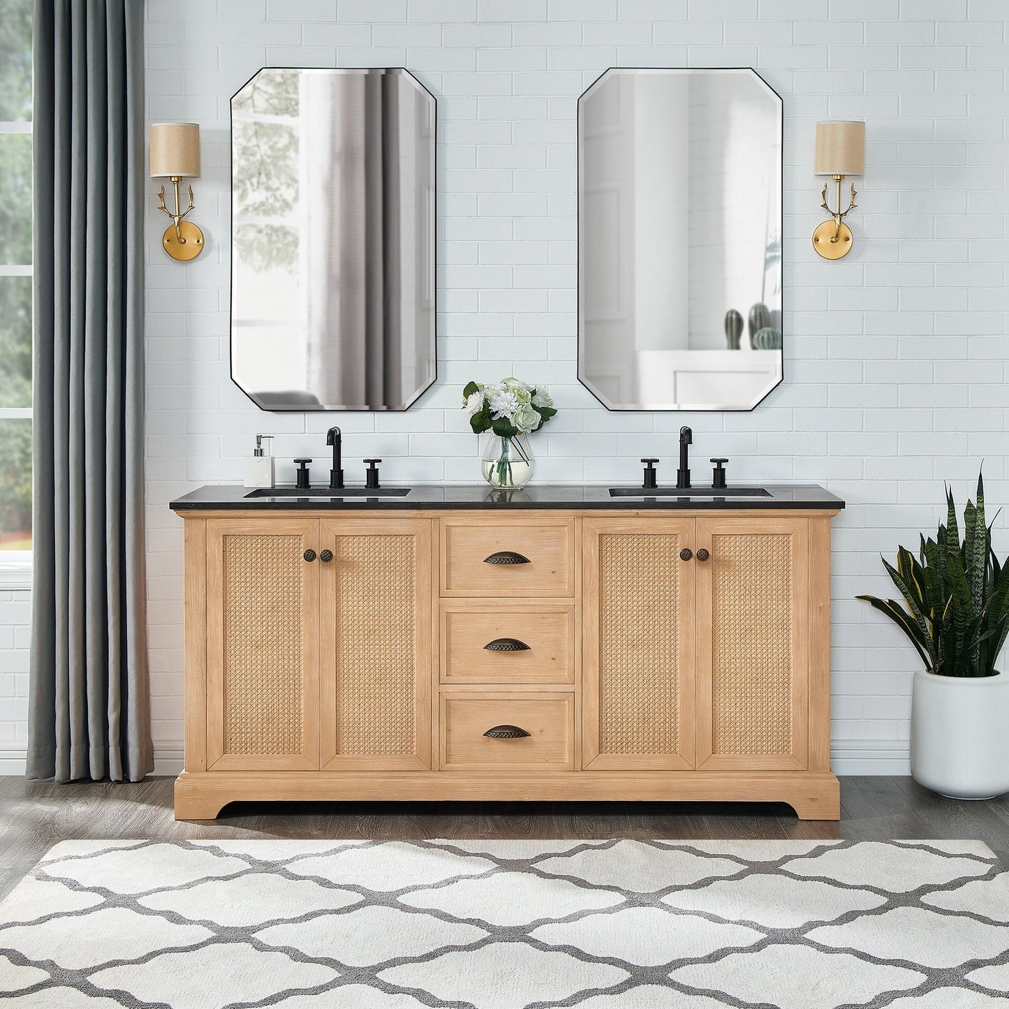 Meuble-lavabo Hervas avec plateau en marbre naturel, sans miroir.