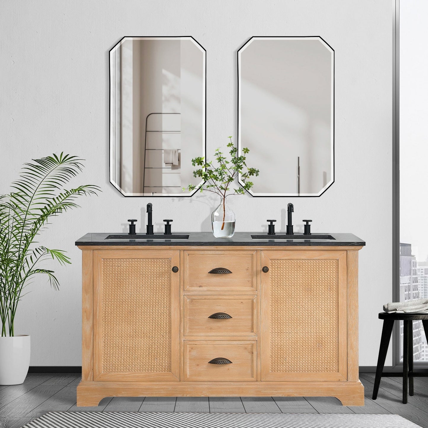 Meuble-lavabo Hervas avec plateau en marbre naturel, sans miroir.