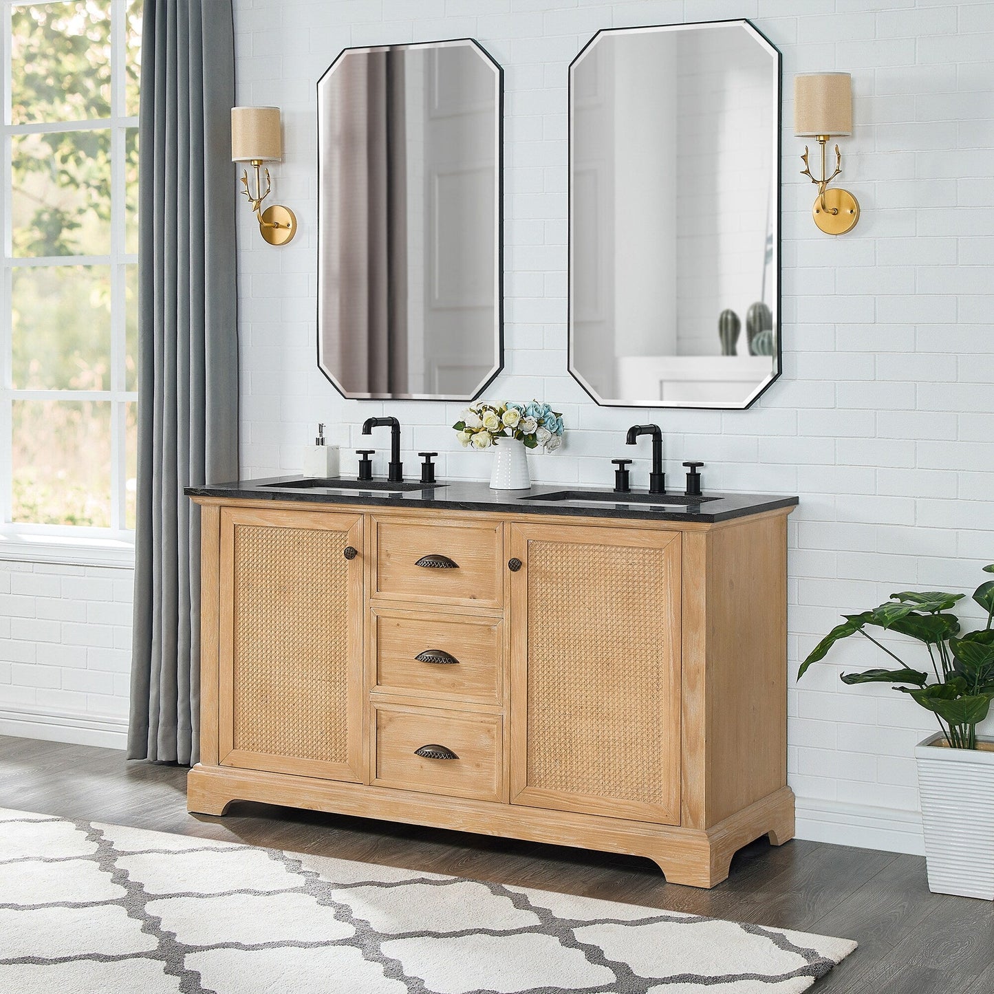 Meuble-lavabo Hervas avec plateau en marbre naturel, sans miroir.