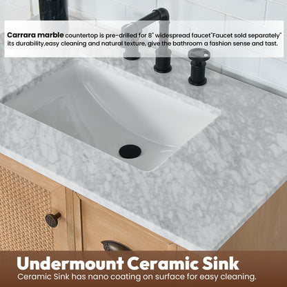 Meuble-lavabo Hervas avec plateau en marbre naturel, sans miroir.