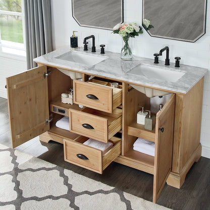 Meuble-lavabo Hervas avec plateau en marbre naturel, sans miroir.