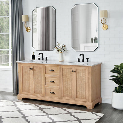 Meuble-lavabo Hervas avec plateau en marbre naturel, sans miroir.