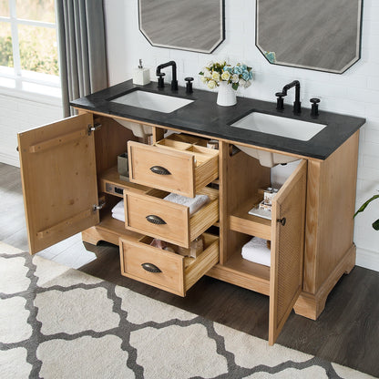 Meuble-lavabo Hervas avec plateau en marbre naturel, sans miroir.