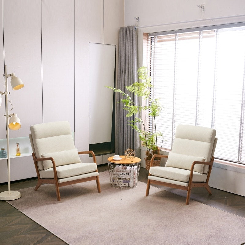 Fauteuil de loisirs avec dossier haut en bois massif et accoudoirs, fauteuil d'appoint