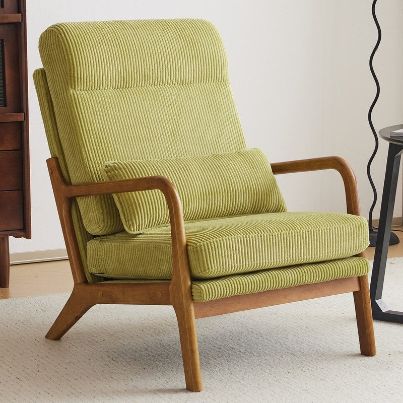 Fauteuil de loisirs avec dossier haut en bois massif et accoudoirs, fauteuil d'appoint