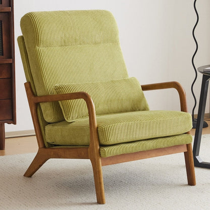 Fauteuil de loisirs avec dossier haut en bois massif et accoudoirs, fauteuil d'appoint