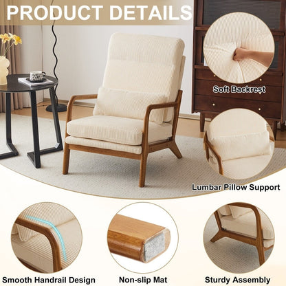 Fauteuil de loisirs avec dossier haut en bois massif et accoudoirs, fauteuil d'appoint