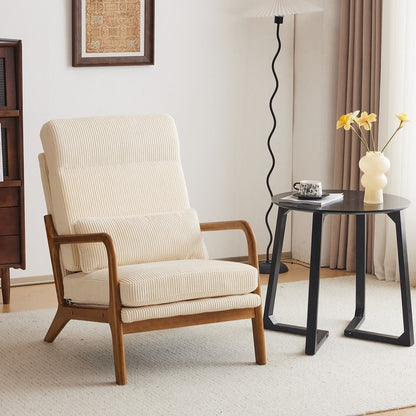 Fauteuil de loisirs avec dossier haut en bois massif et accoudoirs, fauteuil d'appoint