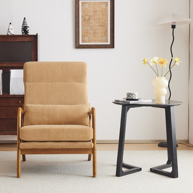 Fauteuil de loisirs avec dossier haut en bois massif et accoudoirs, fauteuil d'appoint