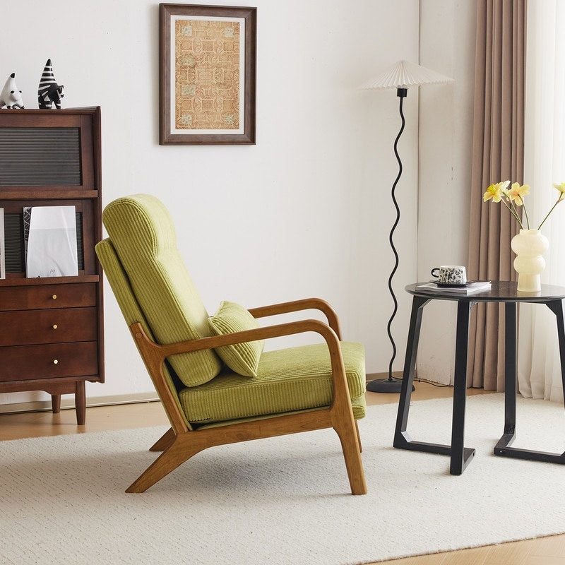 Fauteuil de loisirs avec dossier haut en bois massif et accoudoirs, fauteuil d'appoint