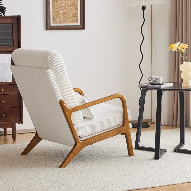 Fauteuil de loisirs avec dossier haut en bois massif et accoudoirs, fauteuil d'appoint
