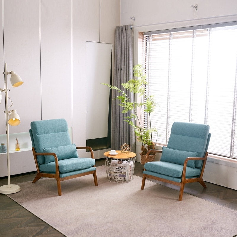 Fauteuil de loisirs avec dossier haut en bois massif et accoudoirs, fauteuil d'appoint