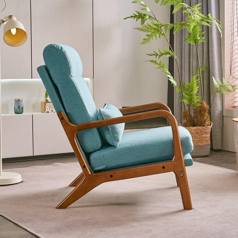 Fauteuil de loisirs avec dossier haut en bois massif et accoudoirs, fauteuil d'appoint