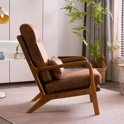 Fauteuil de loisirs avec dossier haut en bois massif et accoudoirs, fauteuil d'appoint