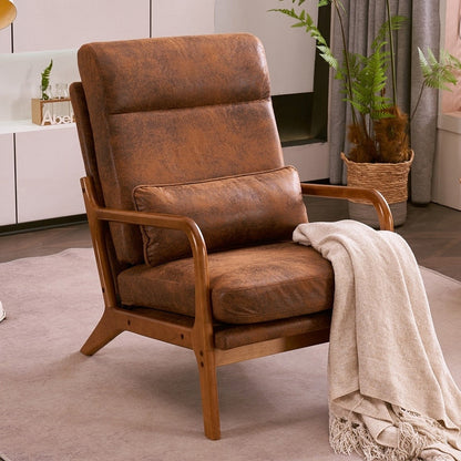 Fauteuil de loisirs avec dossier haut en bois massif et accoudoirs, fauteuil d'appoint