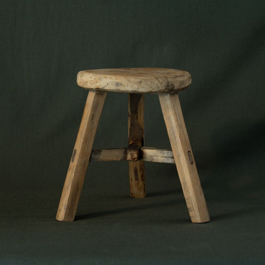 Tabouret rond miniature en bois d'orme