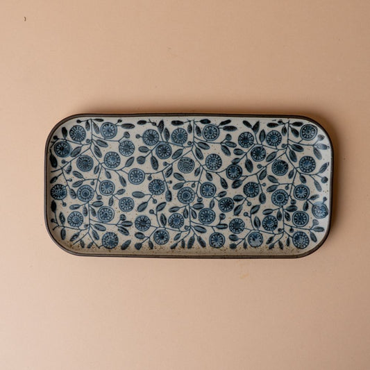 Plateau de service en grès à motif de calendula